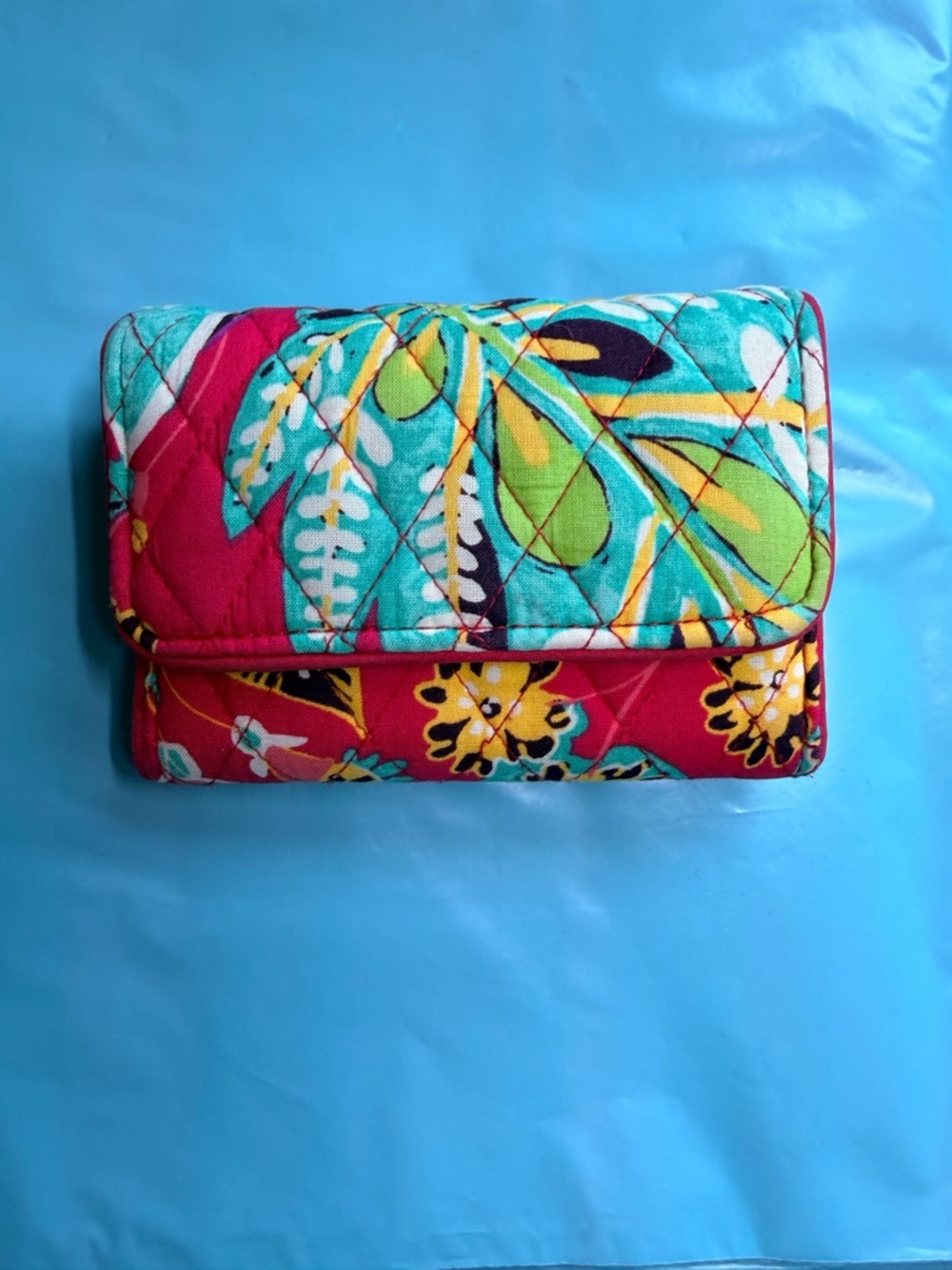 Vera Bradley Quilted Floral Wallet in Turquoise, Pink, Yellow & Green